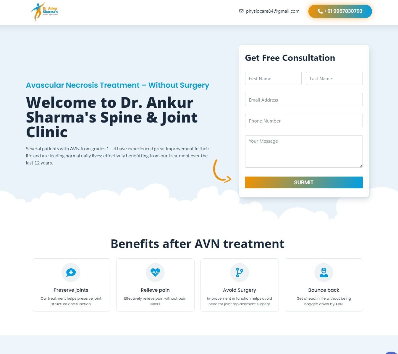 Ankur Sharma's spine and joint clinic Website